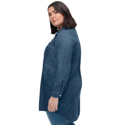 ellos Denim Button-Front Tunic