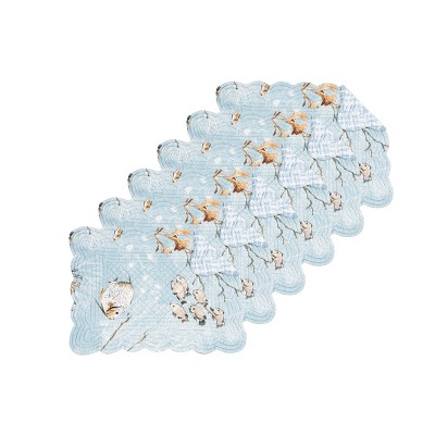 Meraki Island Quilted Reversible Blue Cotton Coastal Placemats Set of 6