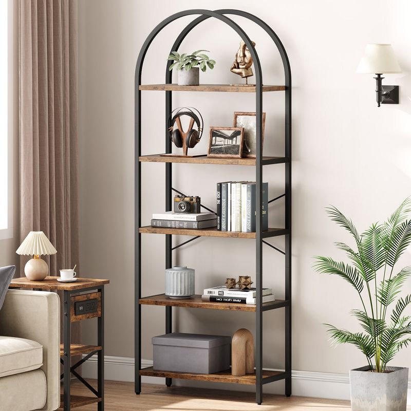 Whizmax Arched Bookshelf,5 Tier Metal Frame Bookcase, Modern Bookcases Tall Book Shelf,Open Display Shelves for Office, Study Room, Living Room, 1 of 9