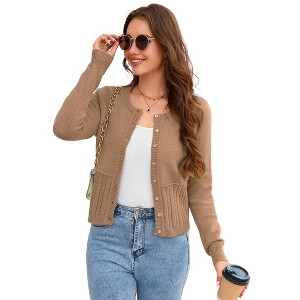 Clearlove Women Cropped Cardigan Sweaters Crew Neck Button Up Knit Coat - 1 of 4