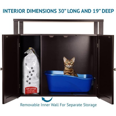 Espresso Large Wooden Cat Litter Box Enclosure Cabinet