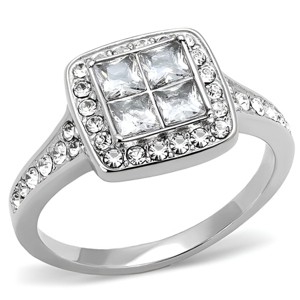 Slickblue Women's Stainless Steel Ring with Clear CZ, Polished Silver Finish, Size 5-10 - 1 of 4