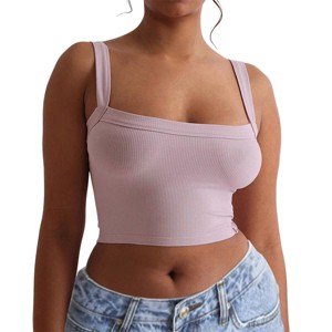 YESFASHION Women Wide Strap Square Neck Ribbed Knit Yoga Camisole