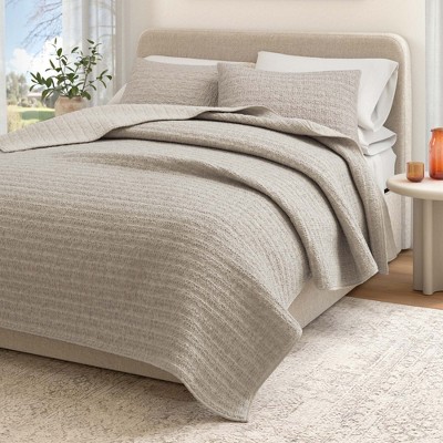 Reversible Honeycomb Waffle Garment Washed Cotton Quilt Set - Great Bay Home