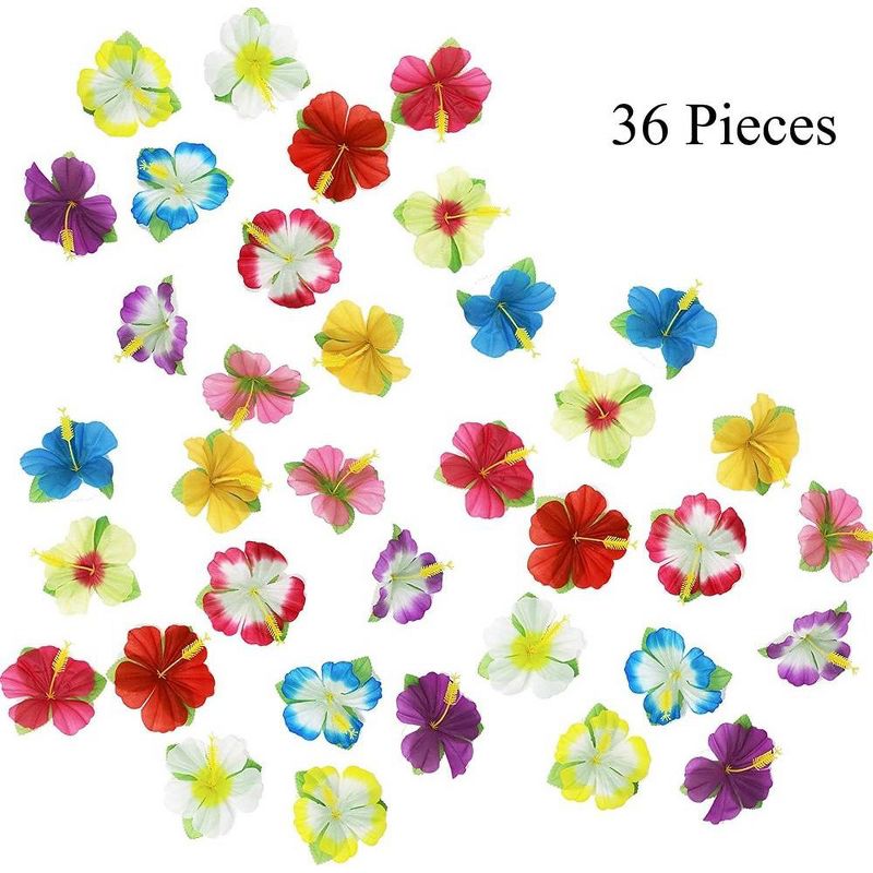 Syncfun Luau Tropical Hawaiian Party Decoration Set Including 100 ft Flower Lei Garland, 36 Hibiscus Flowers and 9 ft Luau Table Skirt, 3 of 5