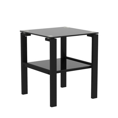 Dolonm Set of 2, Glass two layer tea table, small Square table, bedroom corner table, living room side table