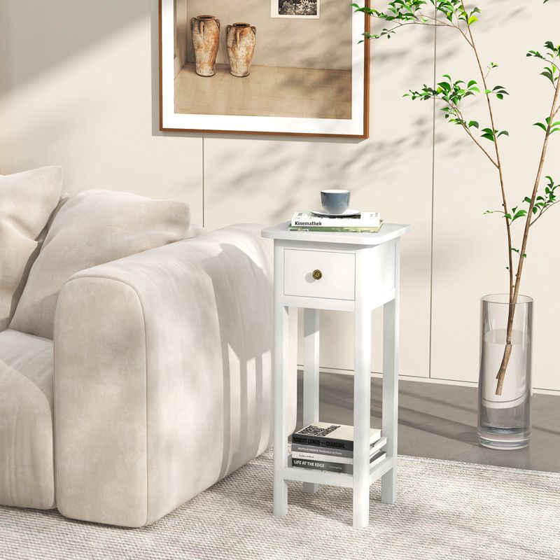Costway 2 Tier End Bedside Sofa Side Table with Drawer Shelf Acacia Wood Nightstand, 2 of 11