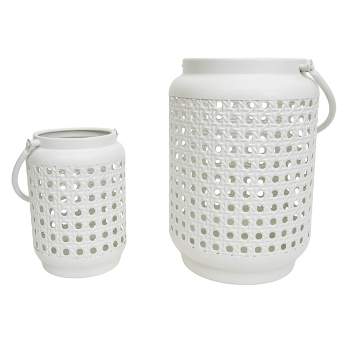 Set of 2 White Metal Candle Lanterns - Foreside Home & Garden