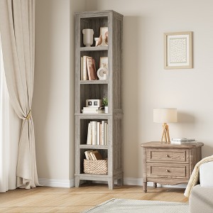 5 Tier Bookcase with Adjustable Shelves, 71" Tall Bookshelf w/ Wooden Legs, Farmhouse Bookcase for Living Room Office - 1 of 4