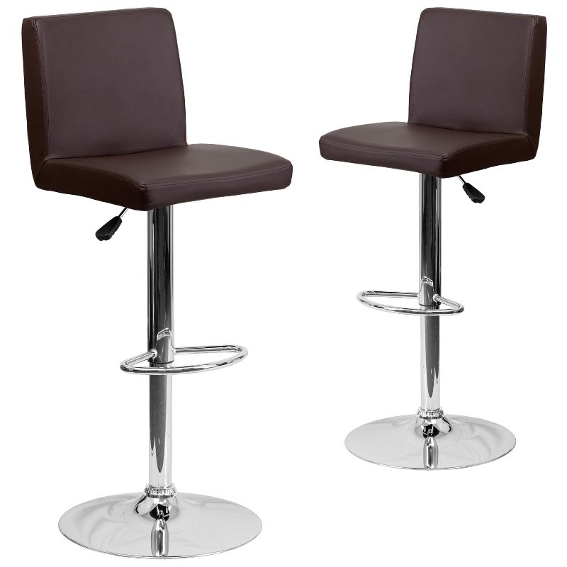 Emma and Oliver 2 Pack Contemporary Vinyl Adjustable Height Barstool with Panel Back and Chrome Base, 1 of 7