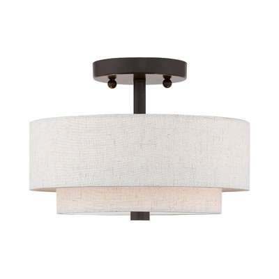 English Bronze Drum Ceiling Mount with Glass Diffuser