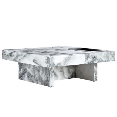 GlasFlength Coffee Tables Modern Marble Look Accent Table Artistic Simple Design For Living Room Lounge Decor, White, 31.4"*31.4"*12"