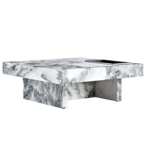 GlasFlength Coffee Tables Modern Marble Look Accent Table Artistic Simple Design For Living Room Lounge Decor, White, 31.4"*31.4"*12" - 1 of 4