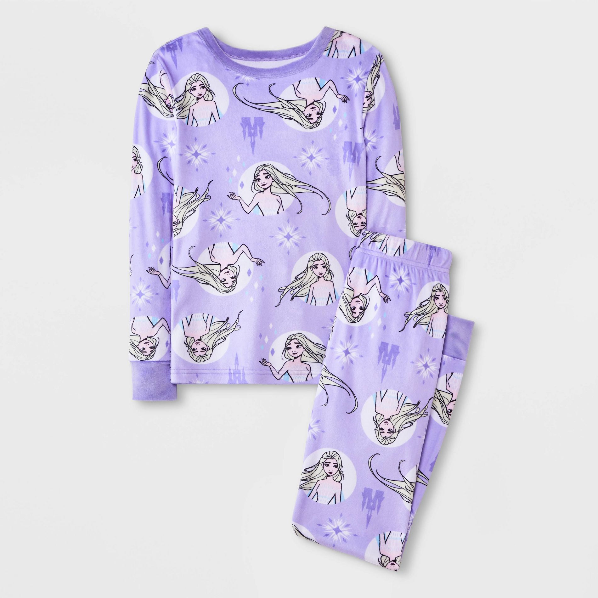 Girls' 2pc Frozen Elsa Snuggly Soft Pajama Set - Purple