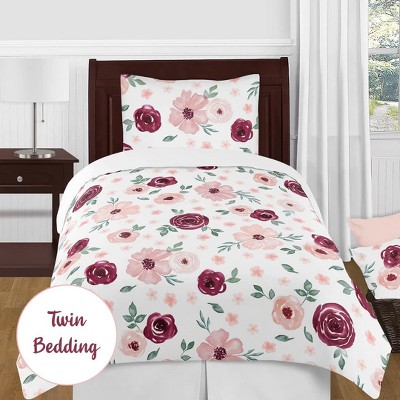 Burgundy and Pink Watercolor Floral Microfiber Changing Pad Cover