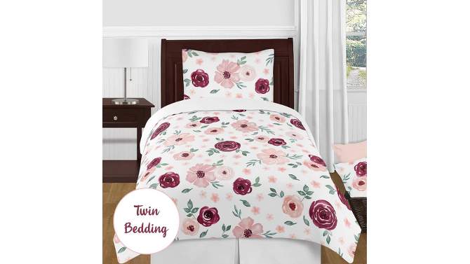 Sweet Jojo Designs Girl Baby Fitted Crib Sheet Watercolor Floral Burgundy Pink and White, 2 of 8, play video