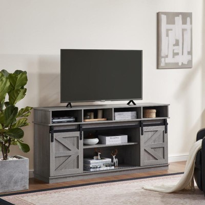 Aukfa 65 Inch TV Stand - Modern Mid-Century Style Entertainment Center Sliding Barn Door Storage Cabinet for Living Room