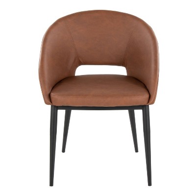 Camel Faux Leather Upholstered Side Chair with Black Metal Legs