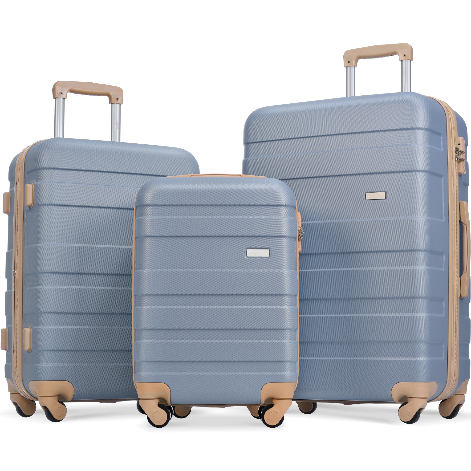 3 PCS ABS Hard Shell Luggage Set with Spinner Wheels and TSA Lock, Light Blue - ModernLuxe