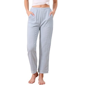 INSPIRE CHIC Women's Pajama Pants Cotton Knit Ribbed Elastic Waist Straight Leg with Pockets Loungewear - 1 of 4