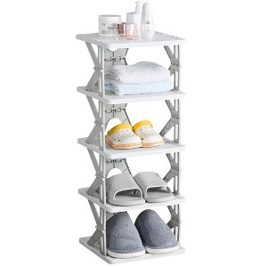 VECELO 4/5/6 Tier Vertical Narrow Shoe Rack, Freestanding Shoe Racks, Skinny Shoe Shelf, Compact Shoe Organizer for Small Spaces, Gray - 1 of 4