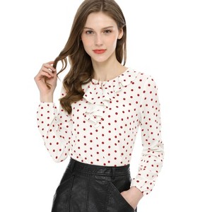 Allegra K Women's 1950s Vintage Ruffle Neck Long Sleeve Dots Chiffon Blouse - 1 of 4