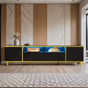 70.9'' Modern TV Stand for TVs up to 80 Inches, Entertainment Center with 2 Shelves and LED Lights, TV Storage Cabinet with 2 Drawers - Leovsnove - 1 of 4