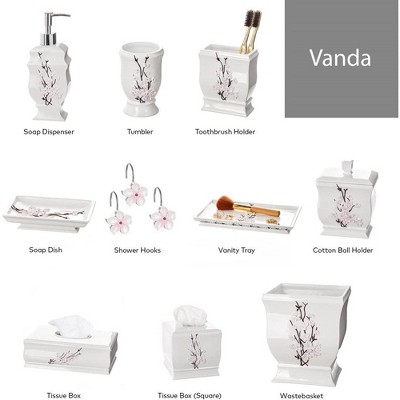 White Ceramic Floral 4-Piece Bathroom Accessory Set