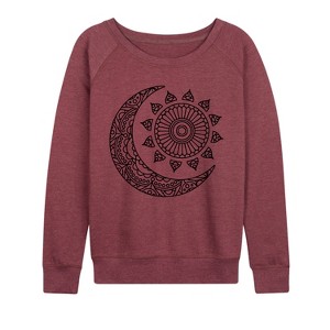 Women's - Instant Message - Mandala Sun And Moon Lightweight French Terry Wide Neck Long Sleeve Graphic Shirt - 1 of 4
