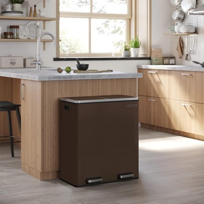 Brown Stainless Steel Dual Compartment Step Trash Can, 16 Gallon