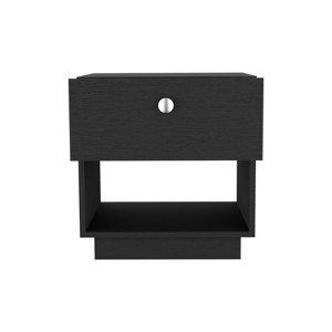 Gulches 19"H Black Nightstand with 1 Drawer & Storage Shelf, Large Top Surface, Particle Board Bedside Table for Bedroom (15.75"W x 18.5"D x 19.69"H) - 1 of 4