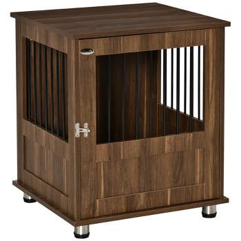 PawHut Dog Crate Furniture, Wooden End Table Furniture with Cushion & Lockable Magnetic Doors, Small Size Pet Kennel Indoor Animal Cage