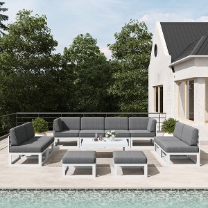 LayinSun 11-Piece Large Outdoor Modular L-Shaped Sectional Set with Coffee Table - 1 of 4