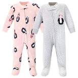 Hudson Baby Infant Girl Fleece Zipper Sleep and Play 2pk, Pink Penguin