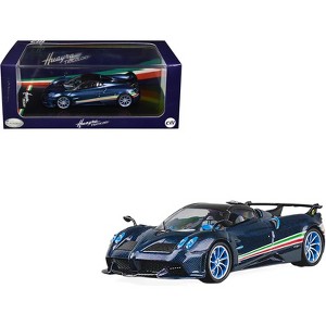 Pagani Huayra Tricolore Blue Carbon Metallic with Black Carbon Top and Italian Flag Stripes 1/64 Diecast Model Car by CM Model - 1 of 4