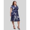 24seven Comfort Apparel Plus Size Navy Print Short Sleeve Knee Length V Neck Wrap Dress - 2 of 4