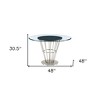 HomeRoots 48" Clear And Silver Glass And Stainless Steel Pedestal Base Round Top Dining Table - 3 of 4