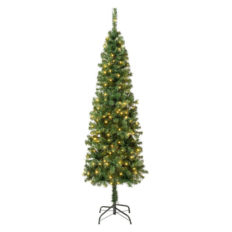 National Tree Company First Traditions Pre-Lit LED Slim Linden Spruce Artificial Christmas Tree Warm White Lights, 1 of 6