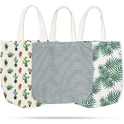 3-Pack Reusable Cotton Fabric Grocery Utility Shopping Tote Bags 15"x16.5", 3 Designs