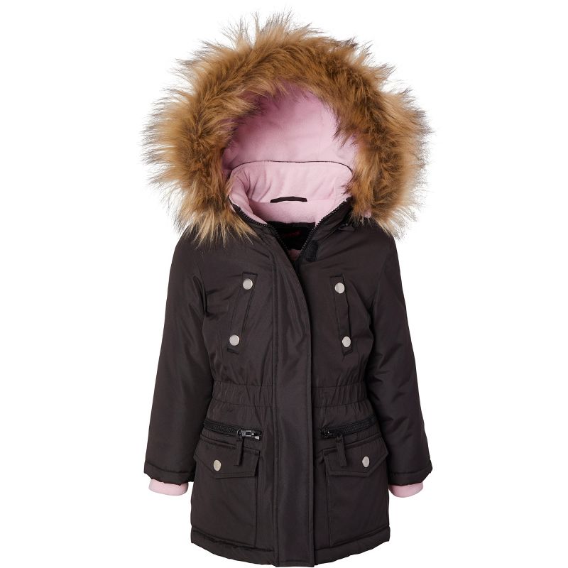 Sportoli Girls Fleece Lined Heavy Winter Anorak Jacket Coat Faux Fur Trim Zip-Off Hood, 3 of 7