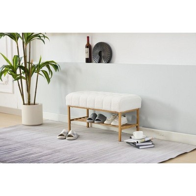 NicBex 32 inch Upholstered Bench,Leather Shoe Bench with Metal Legs and Shelf,Ottoman for Living Room,Entryway