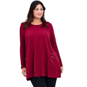Avenue Women's Plus Size Alina Hacci Zip Detail Tunic - 1 of 4