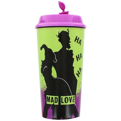 Nerd Block DC Comics "Mad Love" Harley Quinn and The Joker Travel Cup | Purple