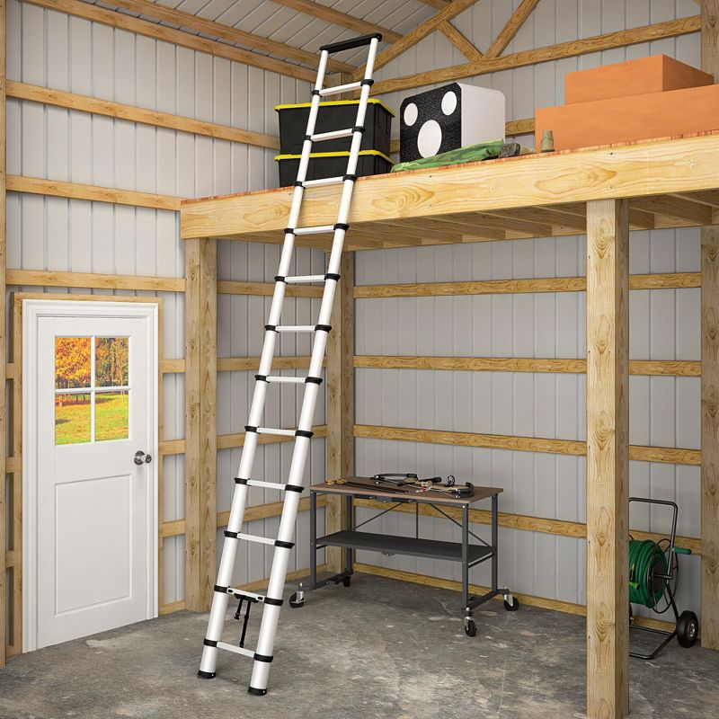 COSCO SmartClose 16-ft Max Reach Telescoping Ladder (Aluminum) with ergonomic grips and top cap, 4 of 5