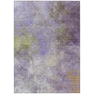 Purple And Olive Green Abstract Washable Indoor Outdoor Area Rug
