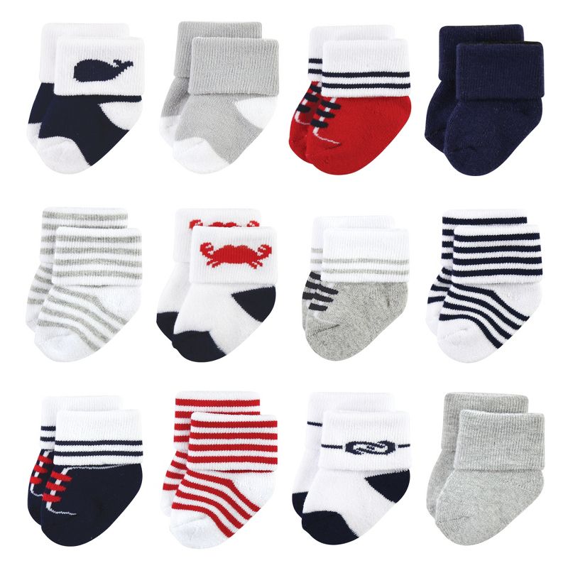 Luvable Friends Infant Boy Newborn and Baby Terry Socks, Nautical, 1 of 9