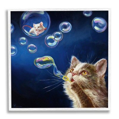 Stupell Industries Cat & Mouse Blowing Bubbles Framed Giclee