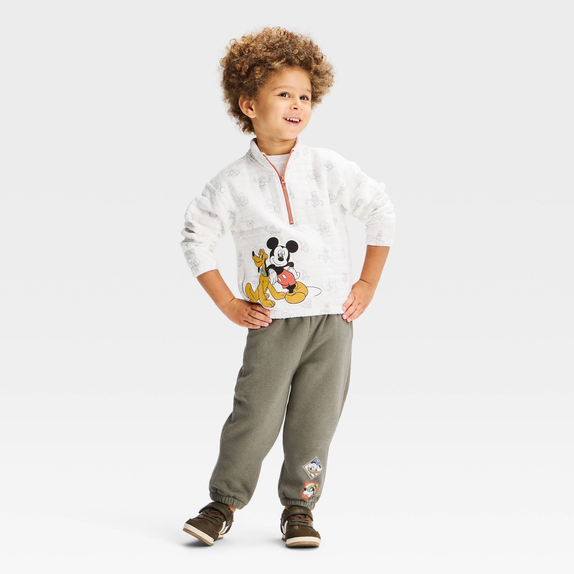 Toddler Boys' 2pc Disney Mickey Mouse Quilted Sweatshirt and Pants Set - White/Green
