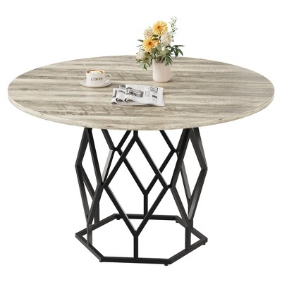 Homhougo 47 Inch Round Dining Table, Farmhouse Dining Kitchen Table for 4-6 People, Kitchen & Dining Room Tables Gray