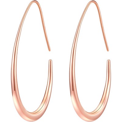 Lightweight Teardrop Hoop Earrings for Women - 14k Gold/White Gold Plated Large Oval Pull Through Hoop Earrings High